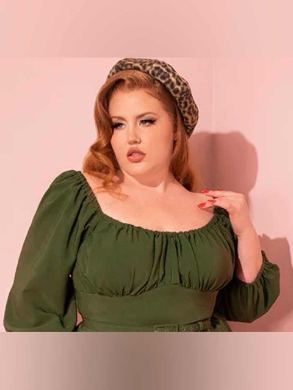 Micheline Pitt vixen olive green vacation blouse